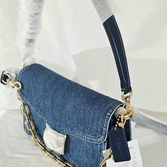 NWT Coach Chain Tabby Shoulder Bag CAN14 denim/Brass/Deep Blue AUTHENTIC Packed - Picture 5 of 16